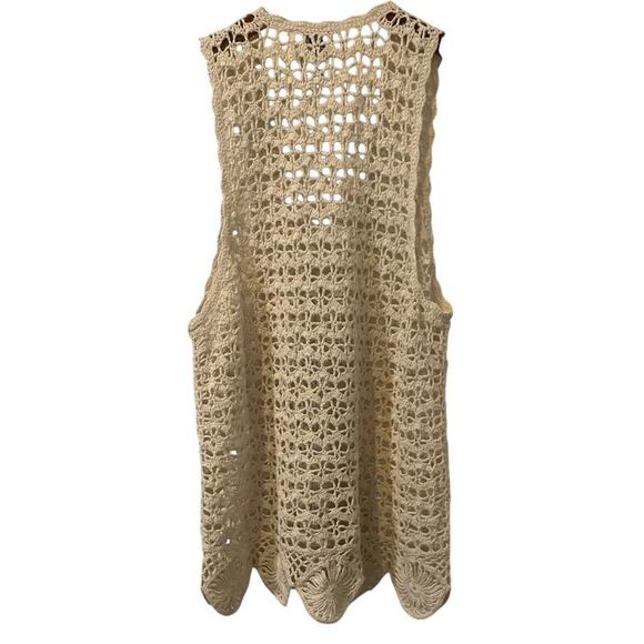 Vintage Sweater Vest Crochet Knit Boho Cream Silk blend-Small - Picture 2 of 10